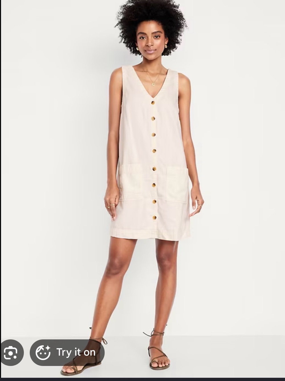 Old Navy Cream Button-Front Sleeveless Shift Dress